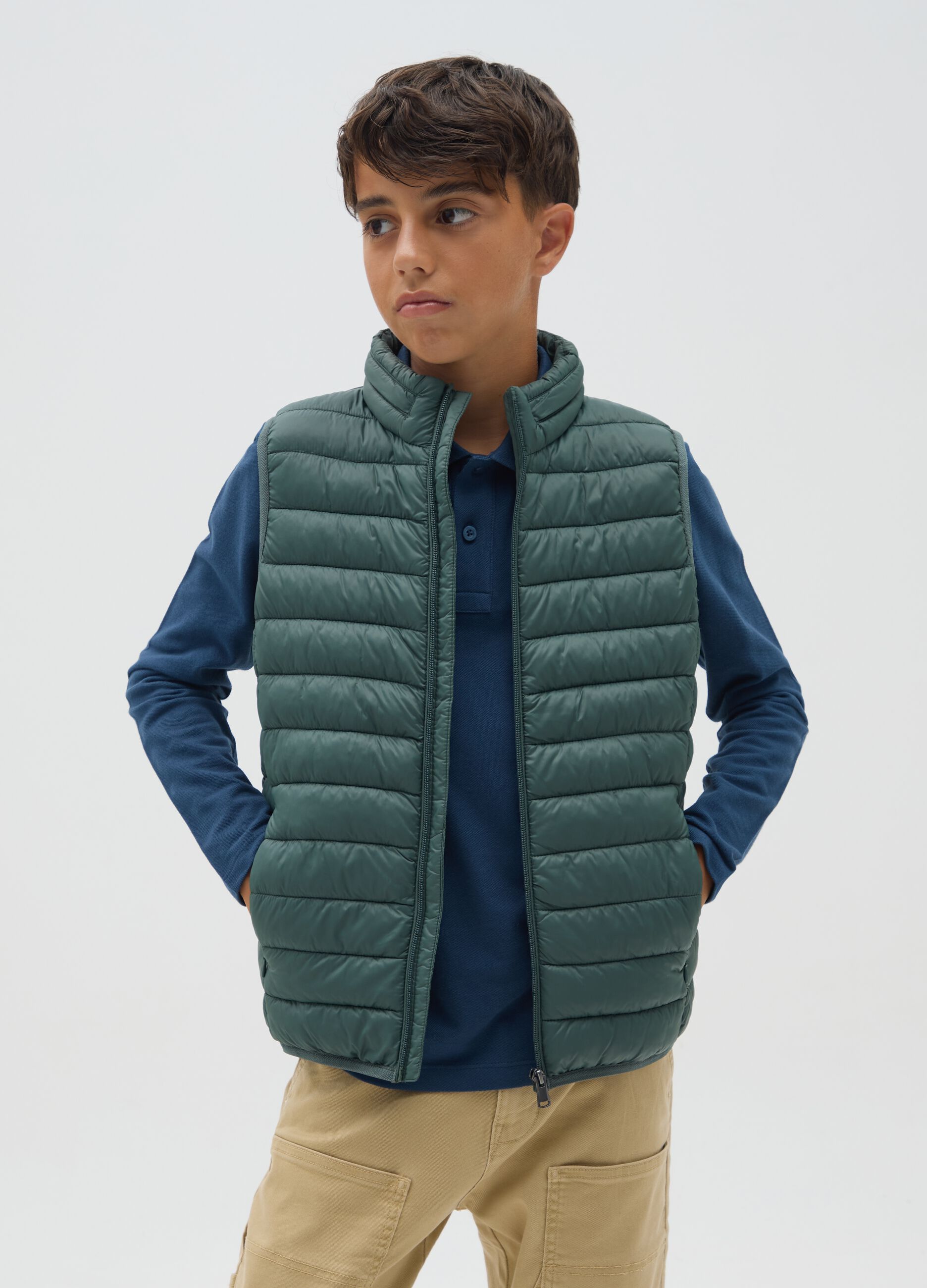 Regular fit waterproof green boy's vest