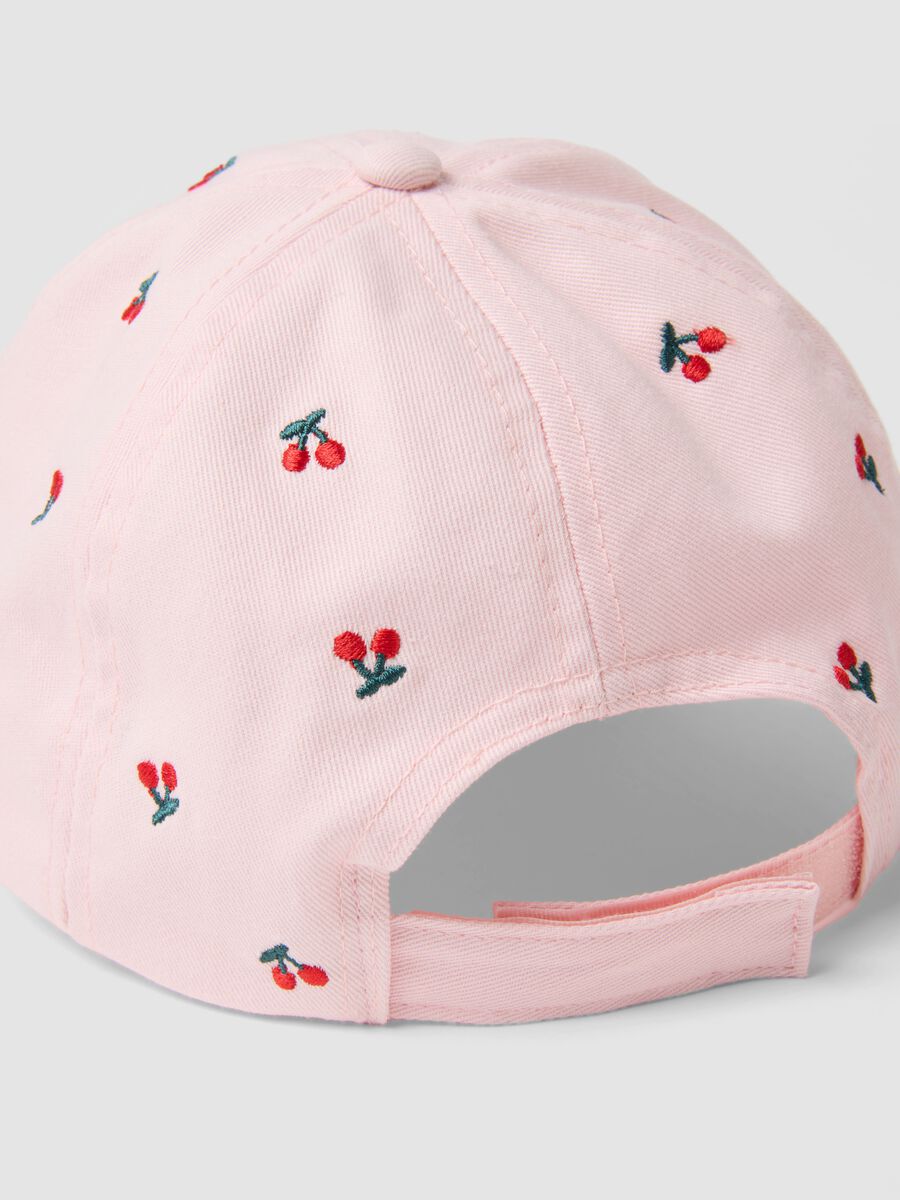 Girls' pure cotton pink hat with embroidered cherries_1