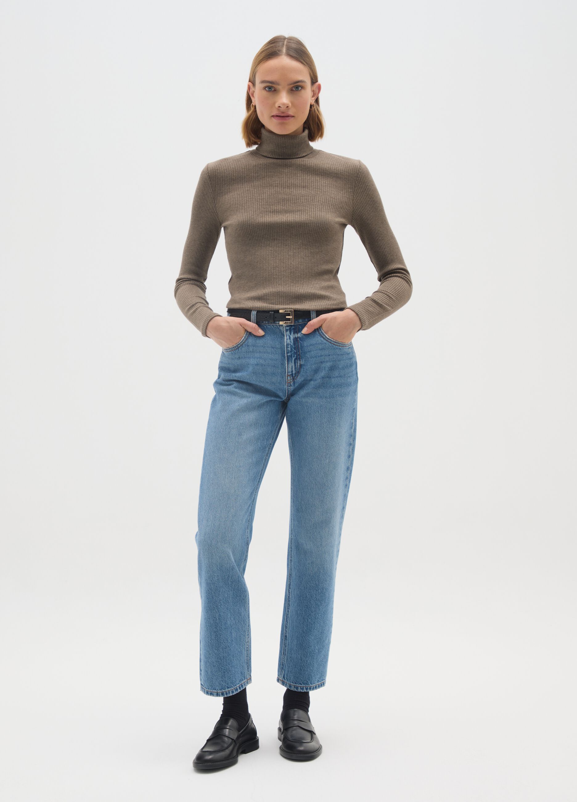 Brown Regular Fit Turtleneck Jumper