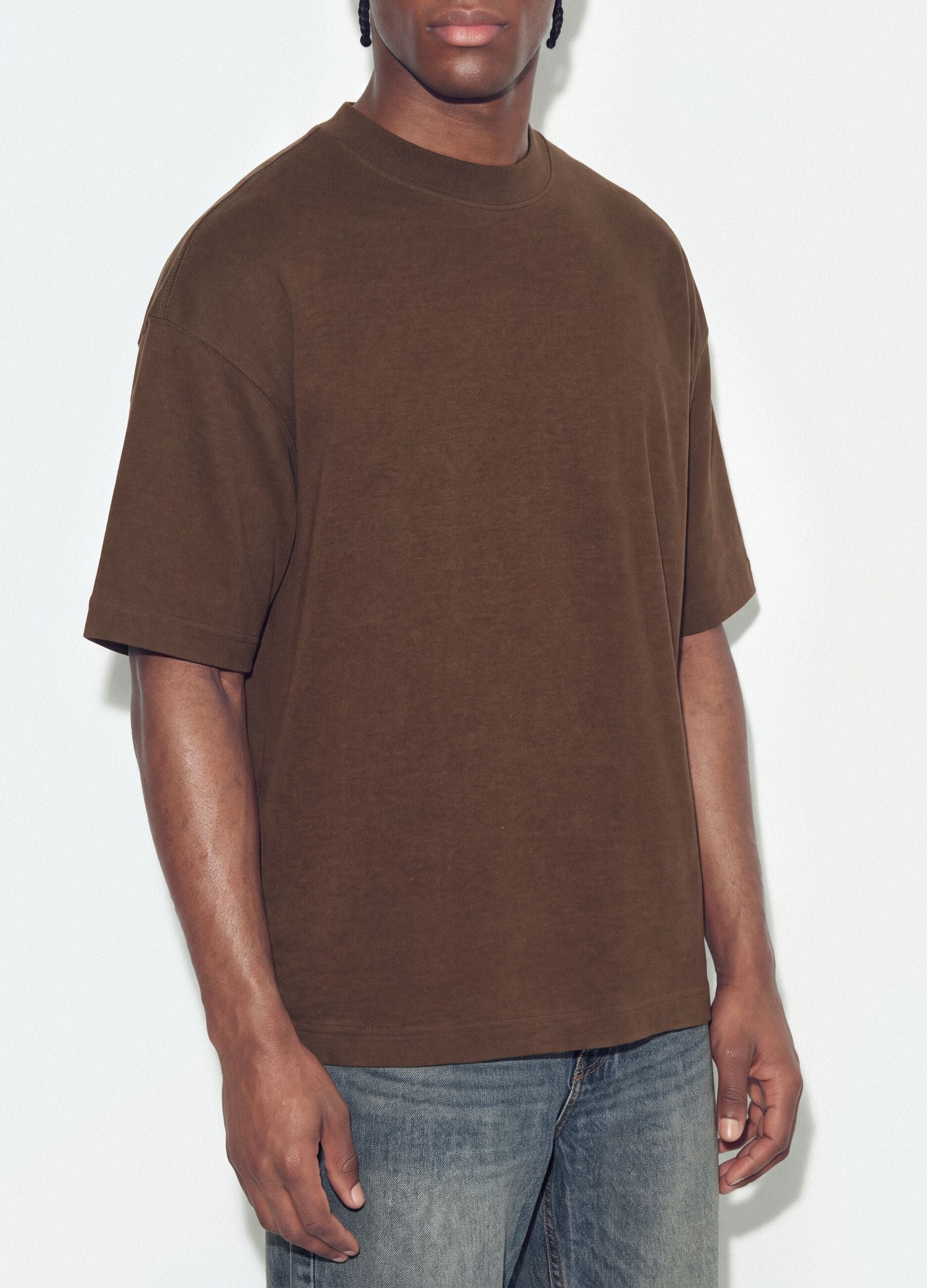 Brown crew-neck pure cotton T-shirt in a boxy fit
