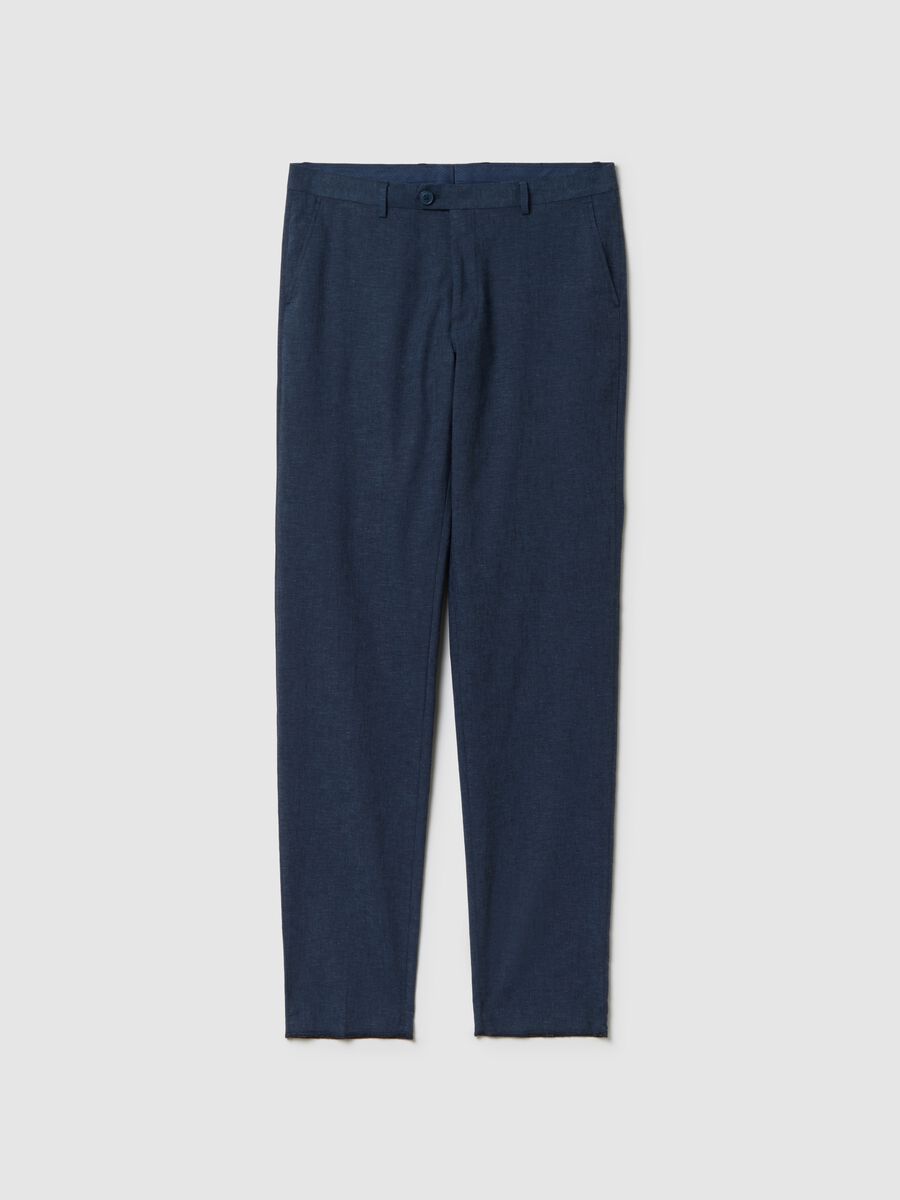 Men's Blue Linen Blend Slim Fit Trousers_0