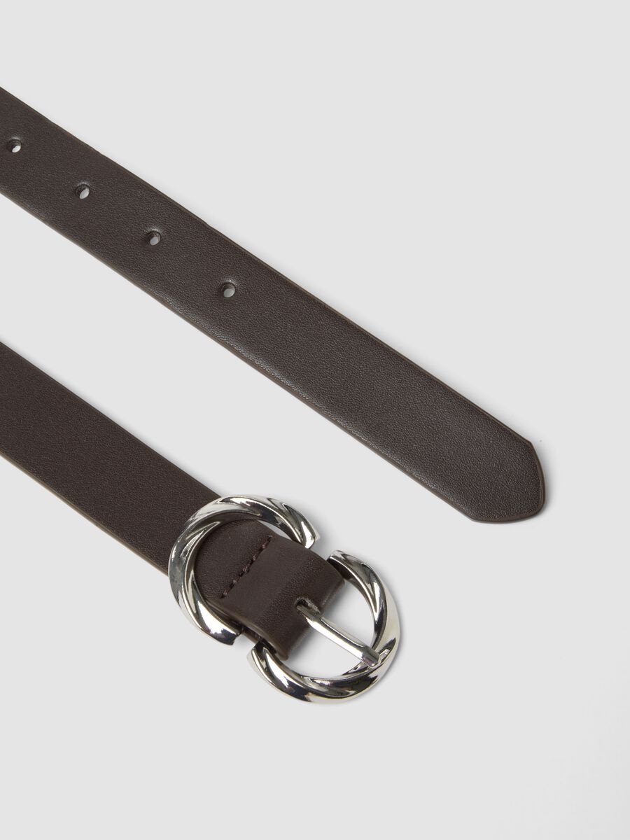 Slim brown belt with braided metal buckle_1