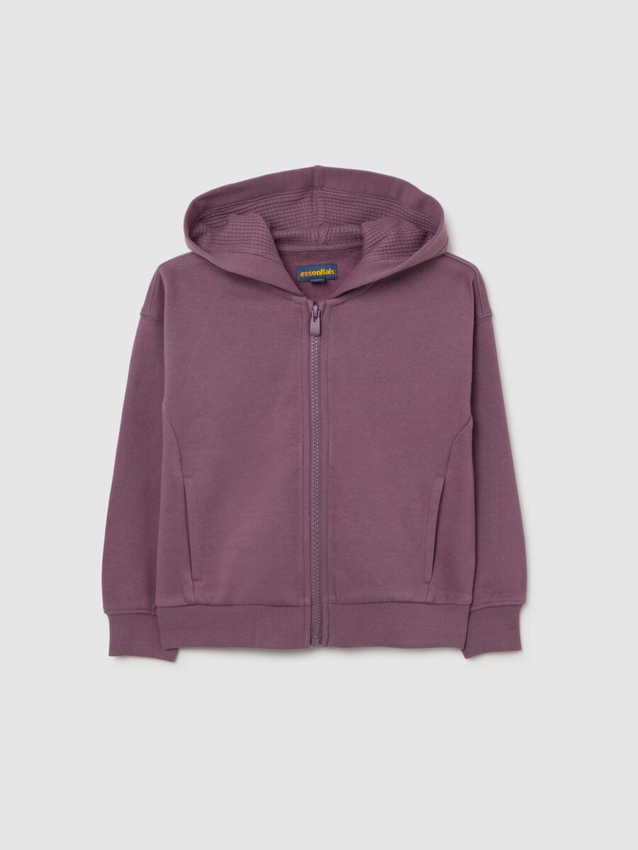 Felpa viola da bambina in puro cotone regular fit con cappuccio e zip_0
