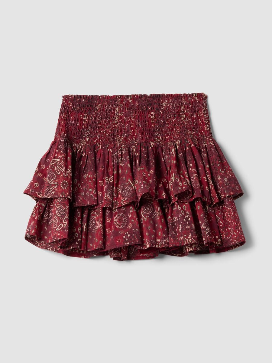 Minigonna in puro cotone rossa con balze e fantasia_4