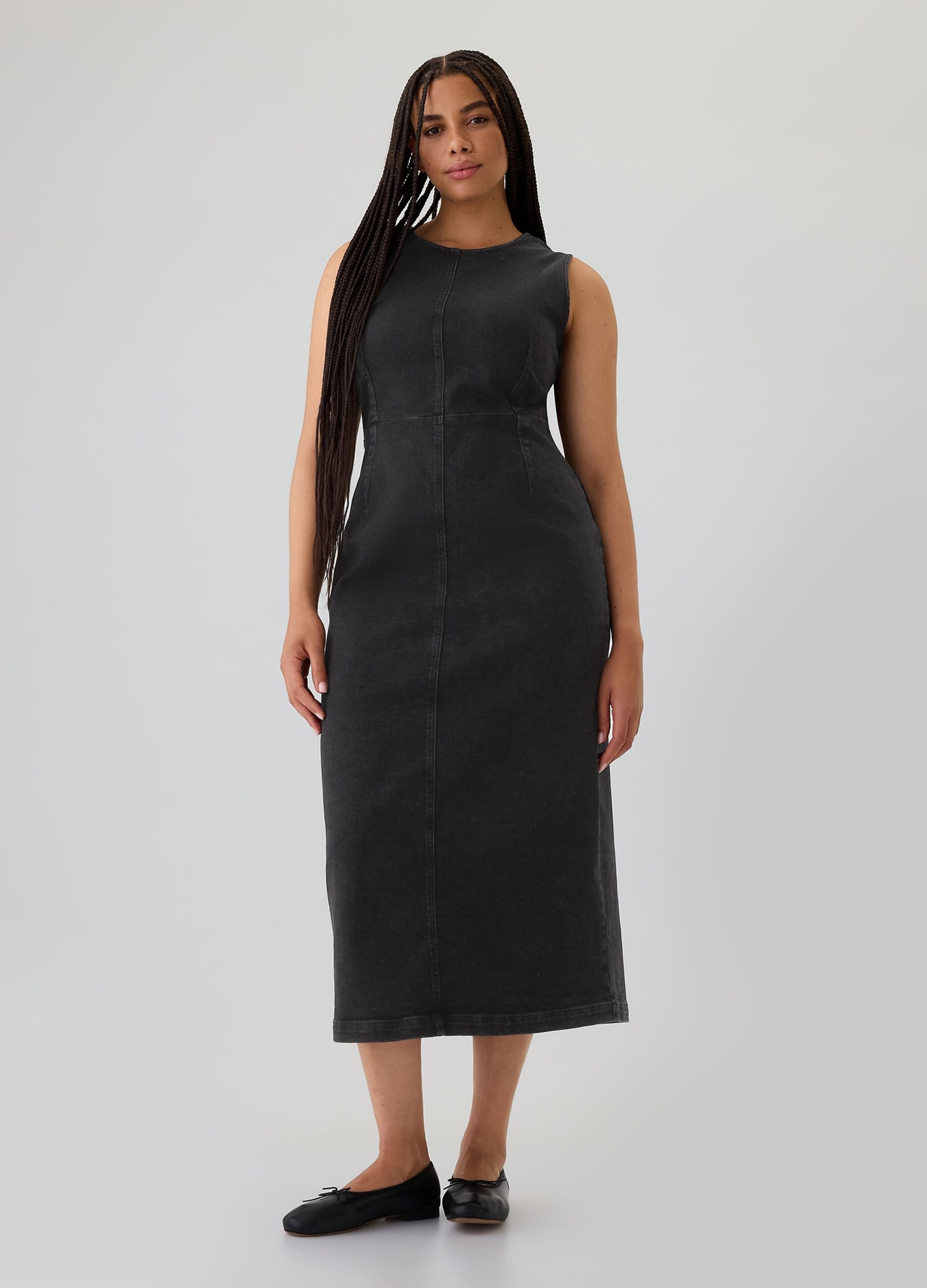 Vestito lungo smanicato in denim
