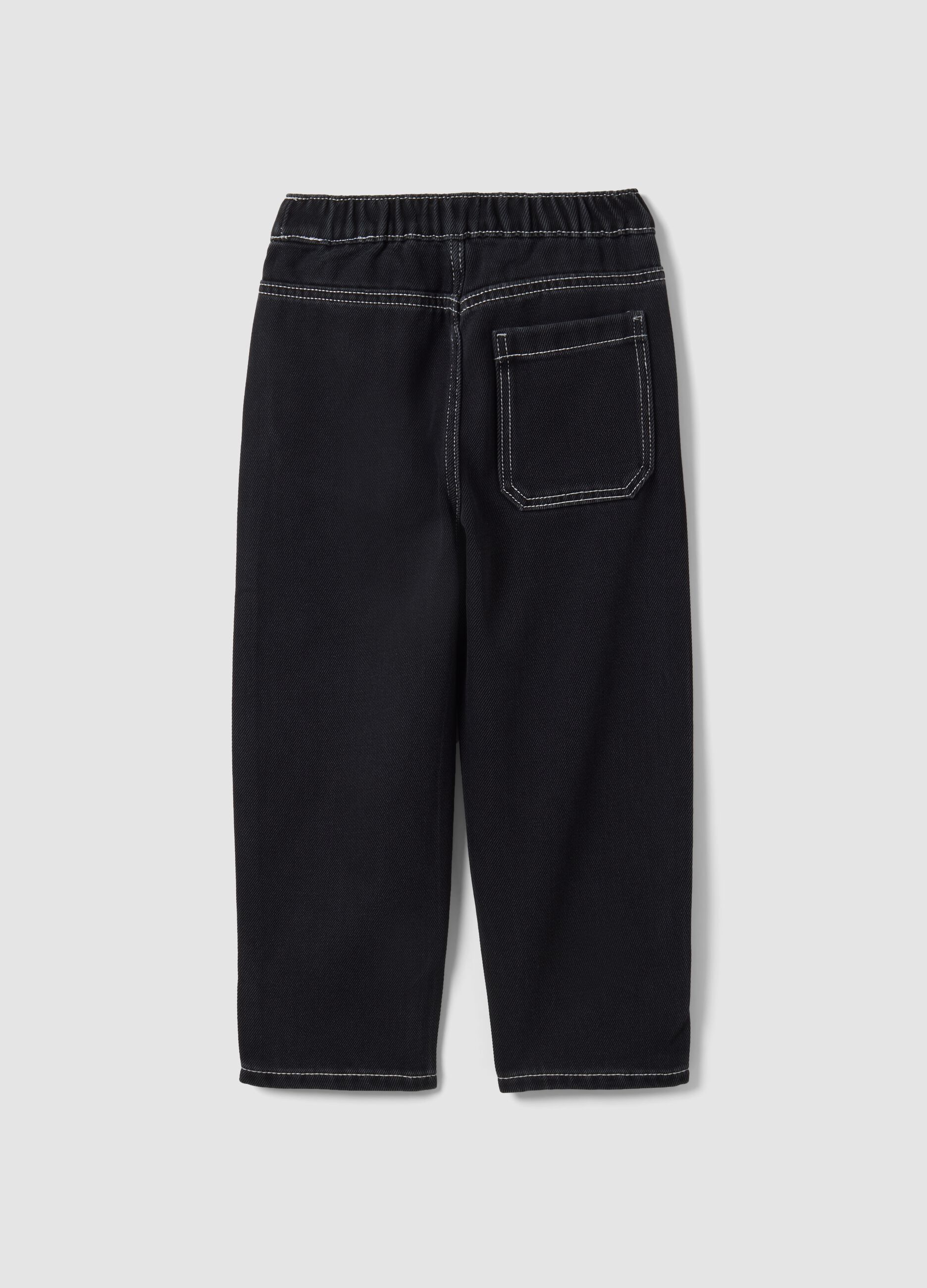 Black cotton and viscose blend joggers with elasticated waistband for boys
