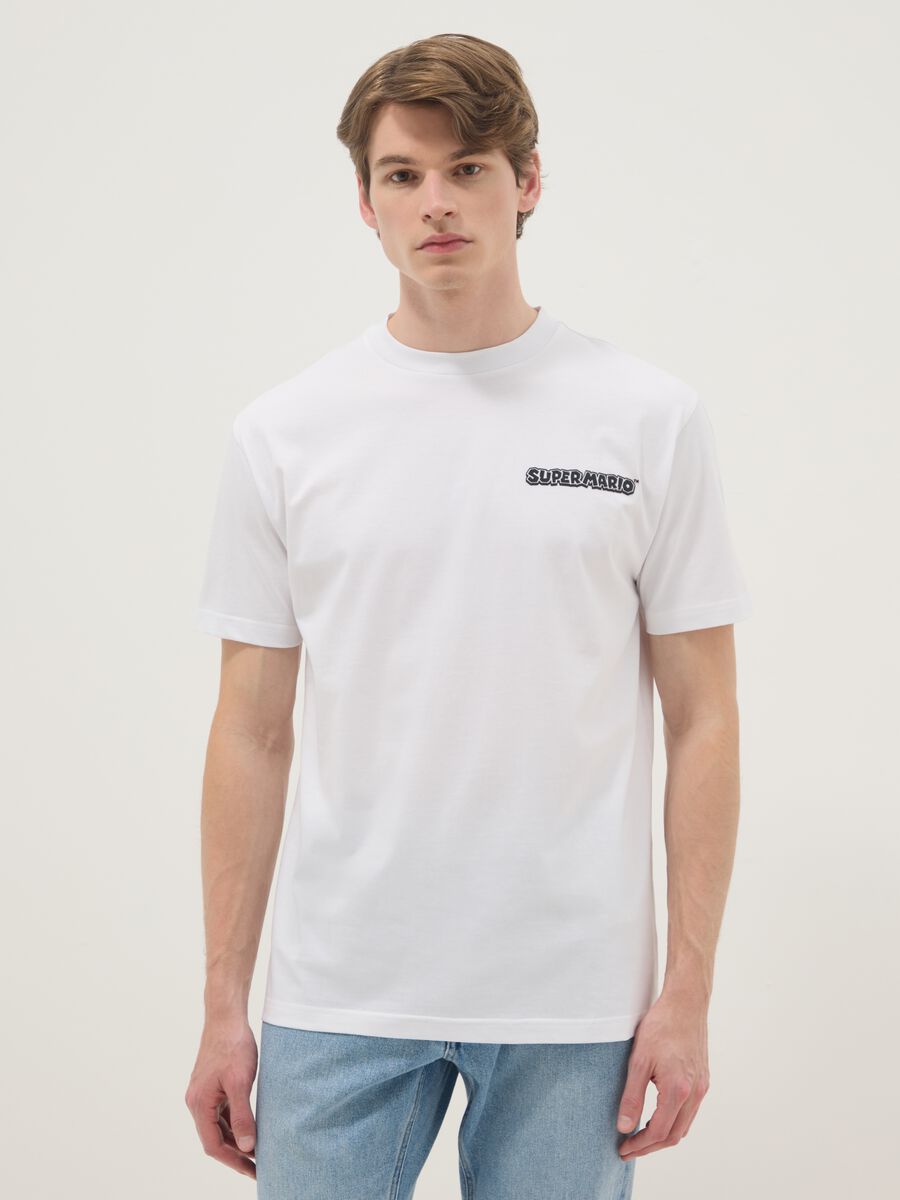 White regular fit pure cotton T-shirt with Super Mario print_1