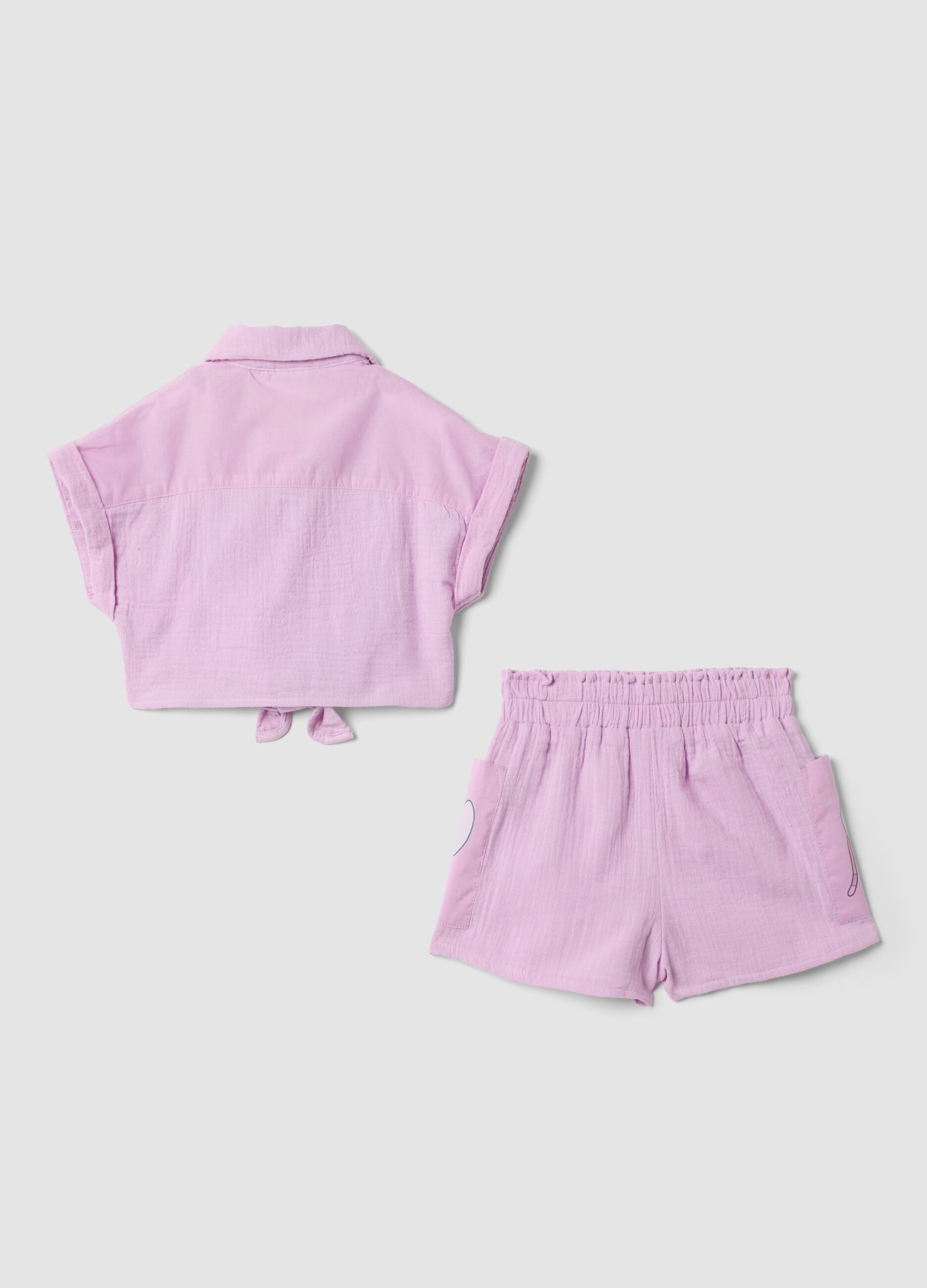 Pink pure cotton set with short-sleeved shirt and shorts