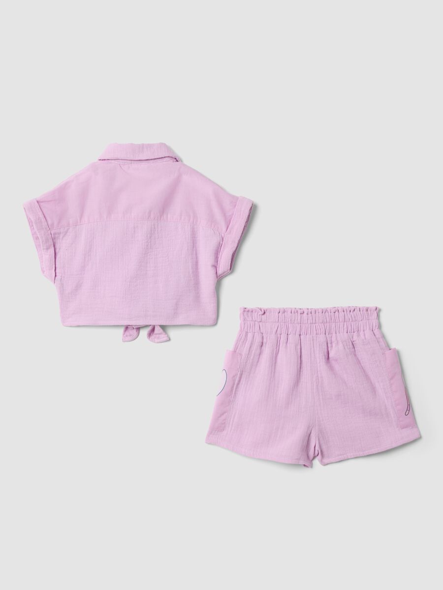 Pink pure cotton set with short-sleeved shirt and shorts_1