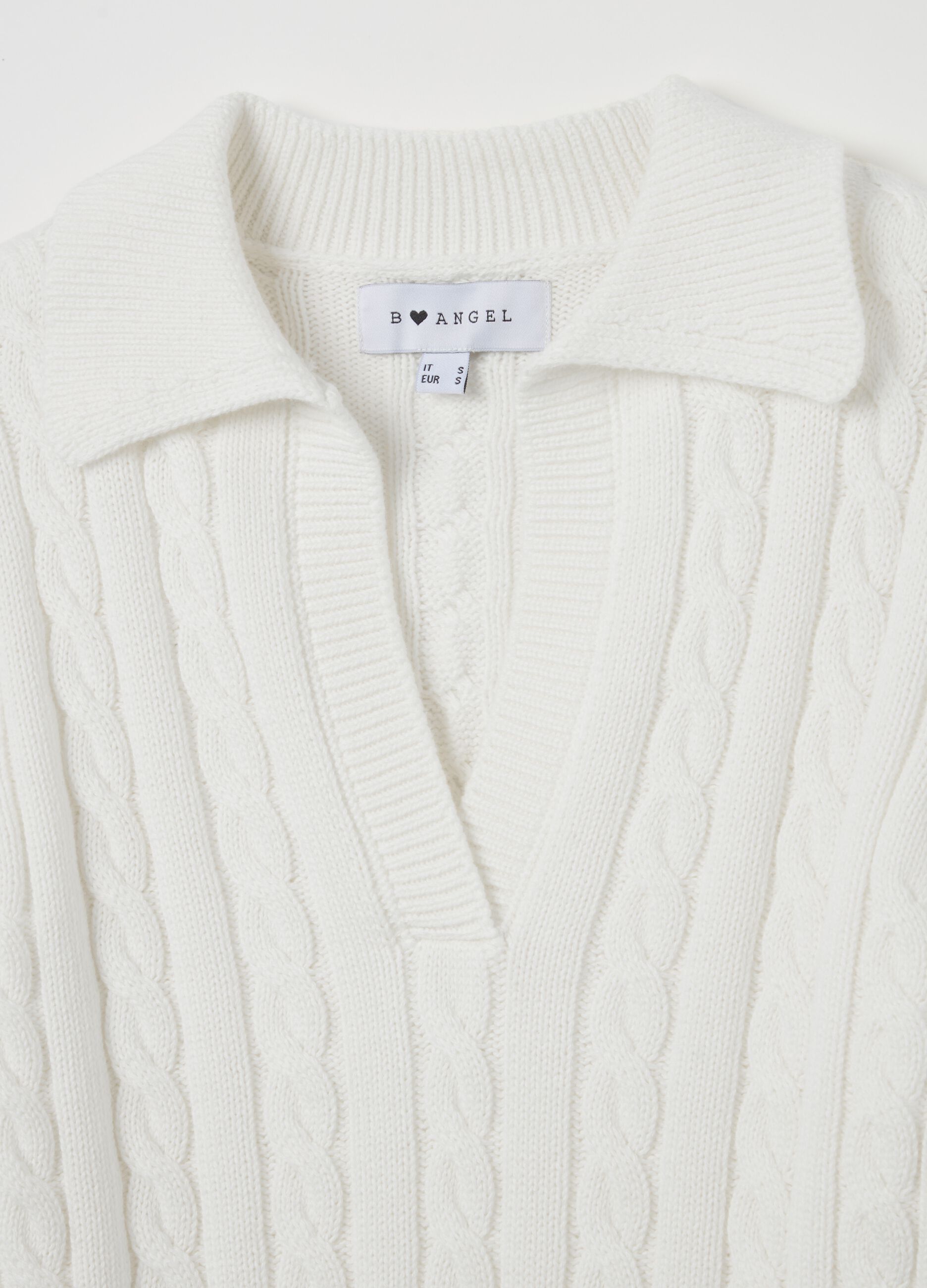 Cable-knit top with polo neck