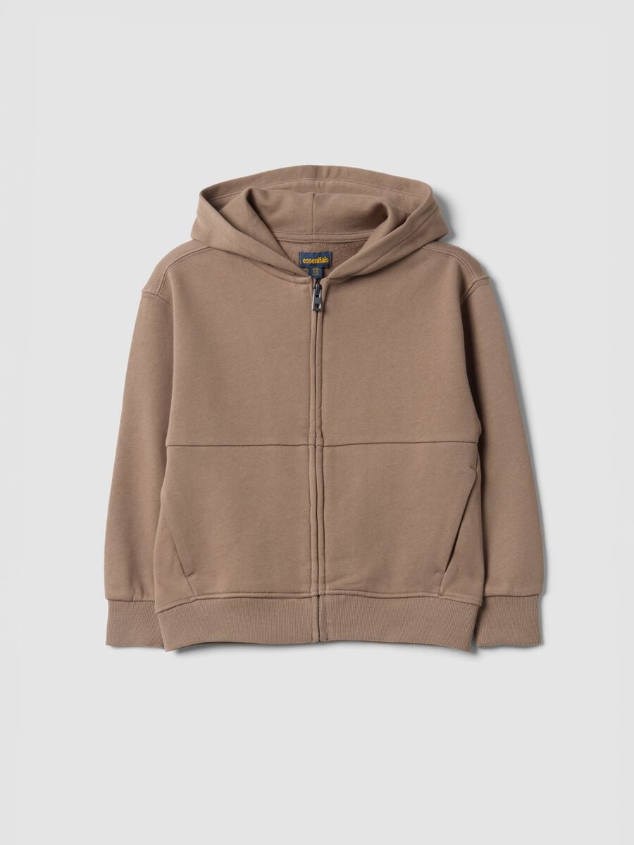 Felpa marrone con cappuccio in puro cotone organico over fit per bambino_0
