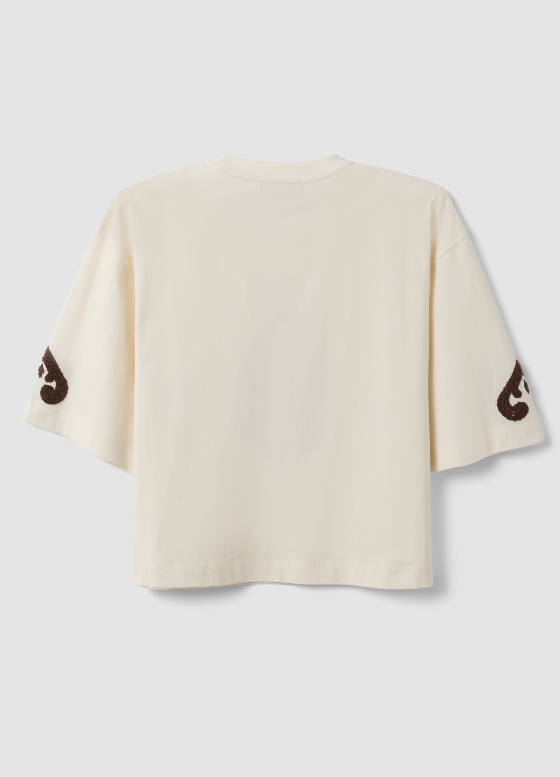 T-shirt beige in puro cotone con ricami regular fit