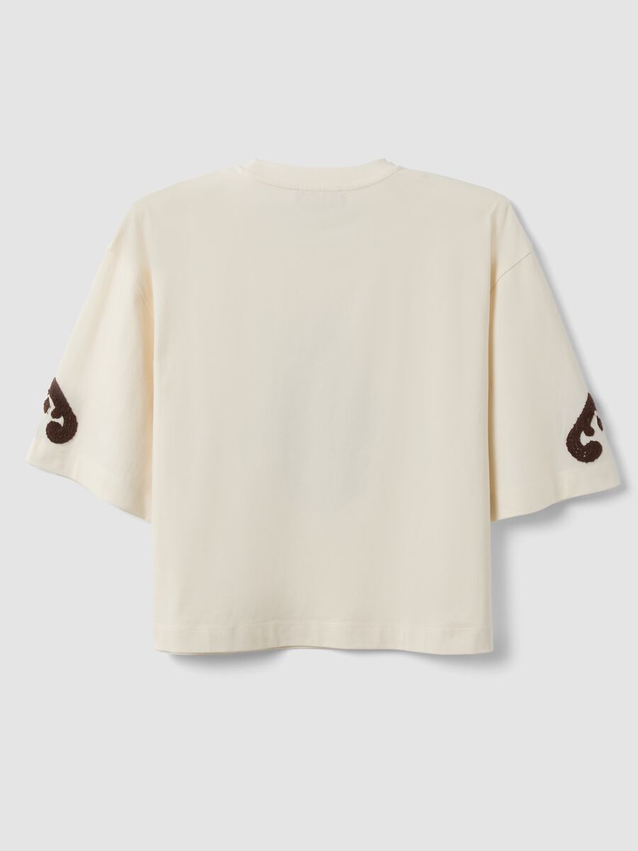 Beige pure cotton T-shirt with embroidery, regular fit_1