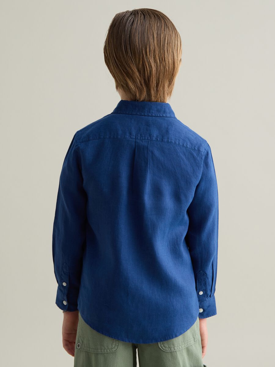 Blue linen shirt with logo embroidery_2