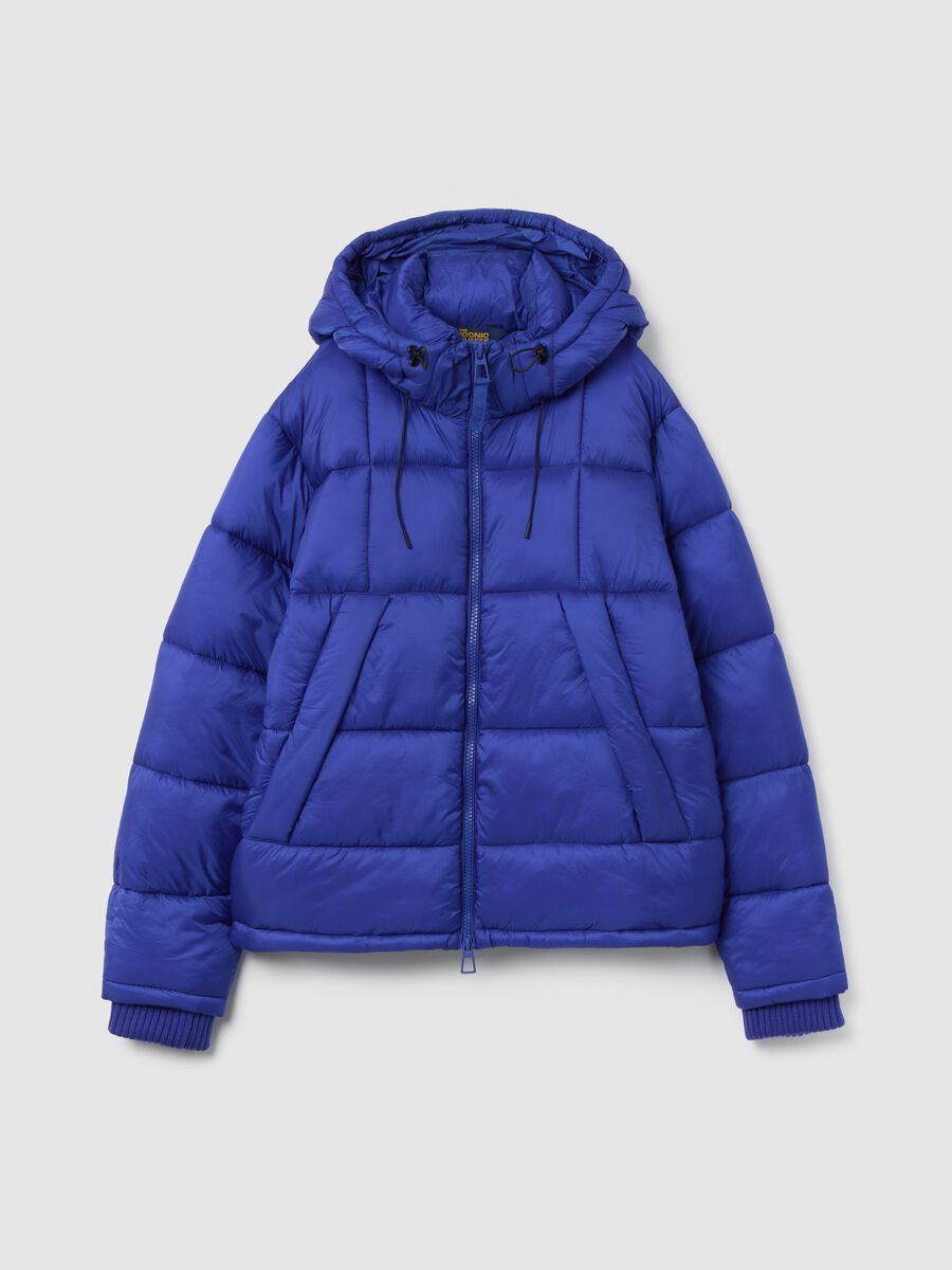 Electric Blue Iconic Puffer Jacket with Removable Hood_4