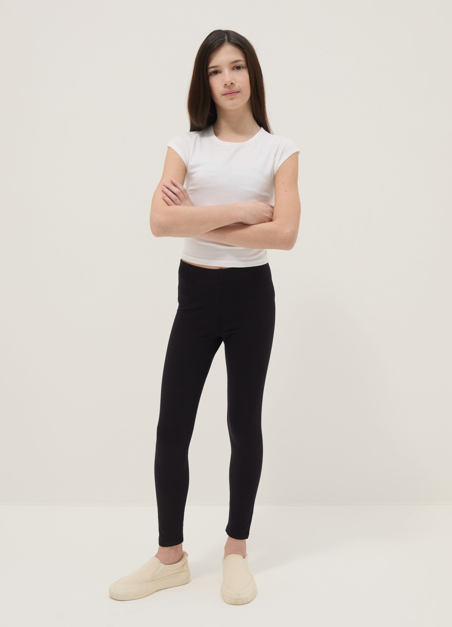 Leggings in cotone elasticizzato nero da ragazza slim fit