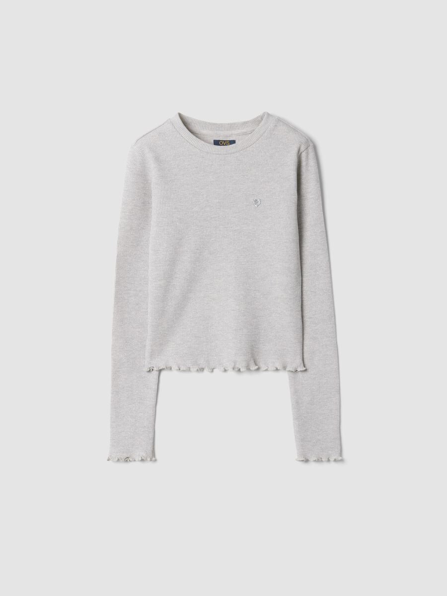 T-shirt grigio melange in misto cotone a girocollo_0