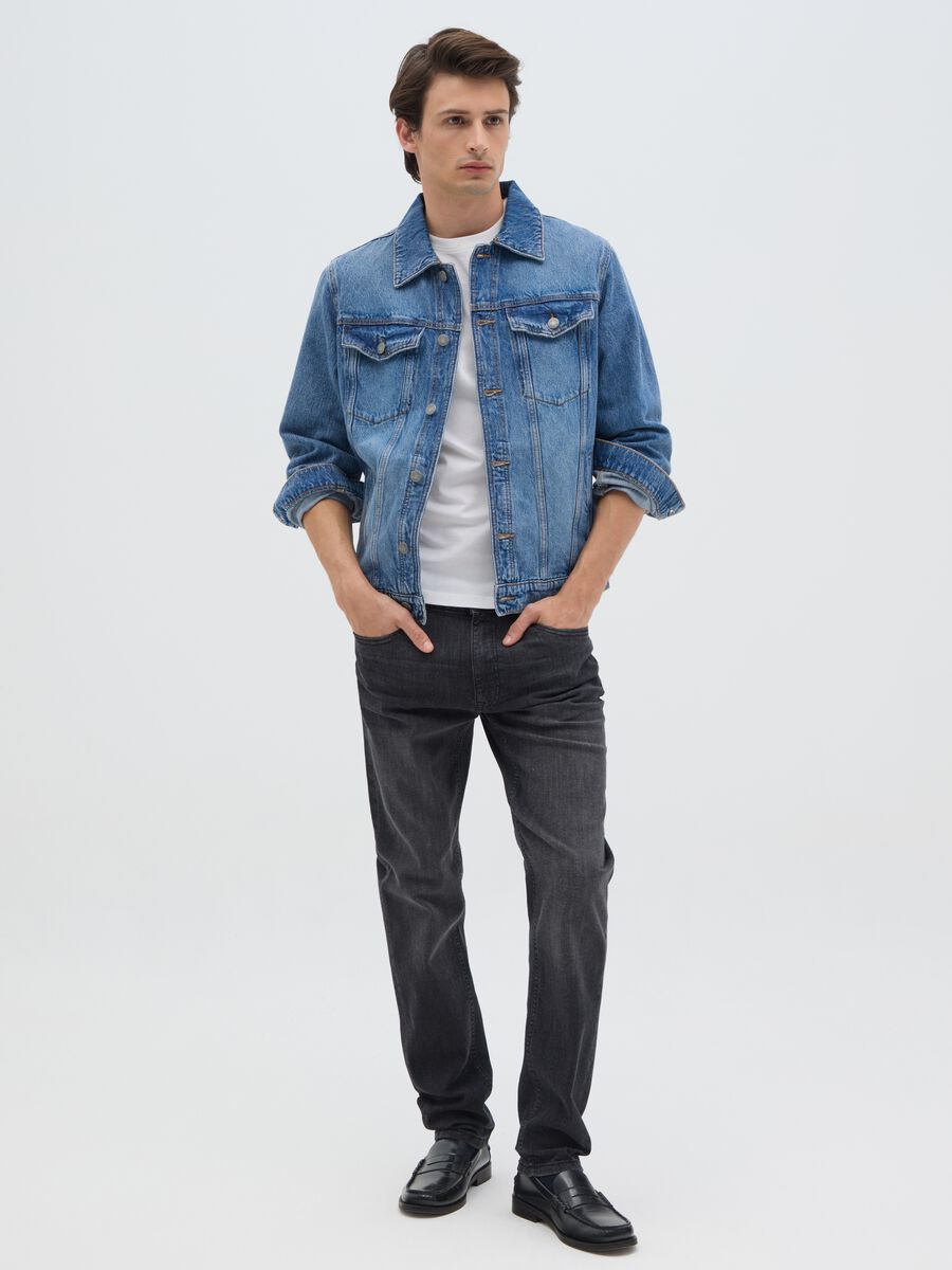 Men's black slim fit denim jeans_0