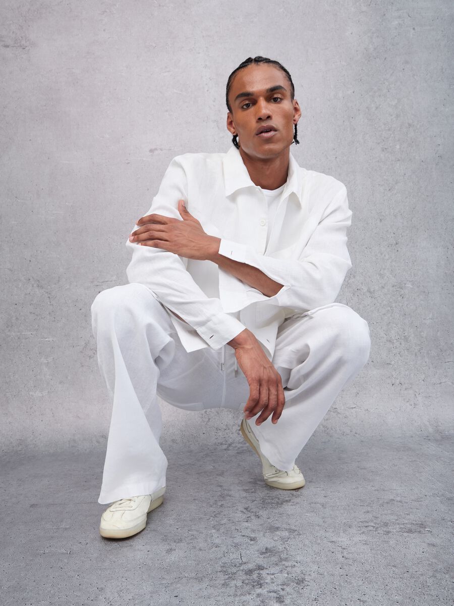 100% Linen Cargo Shirt White_2