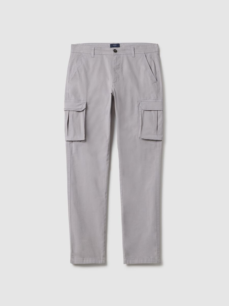 Pantaloni cargo grigi in cotone elasticizzato slim fit_4