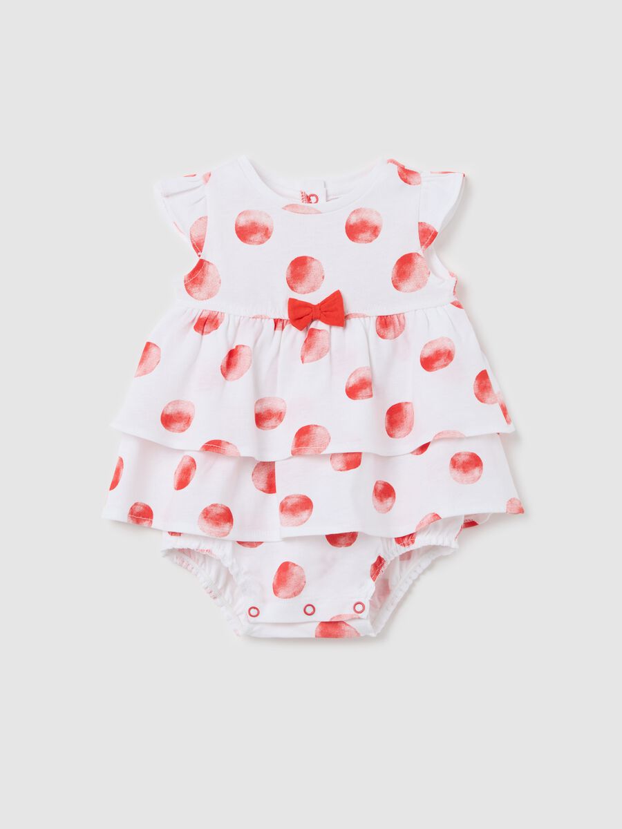 Pagliaccetto da neonata in puro cotone a pois rossi_0