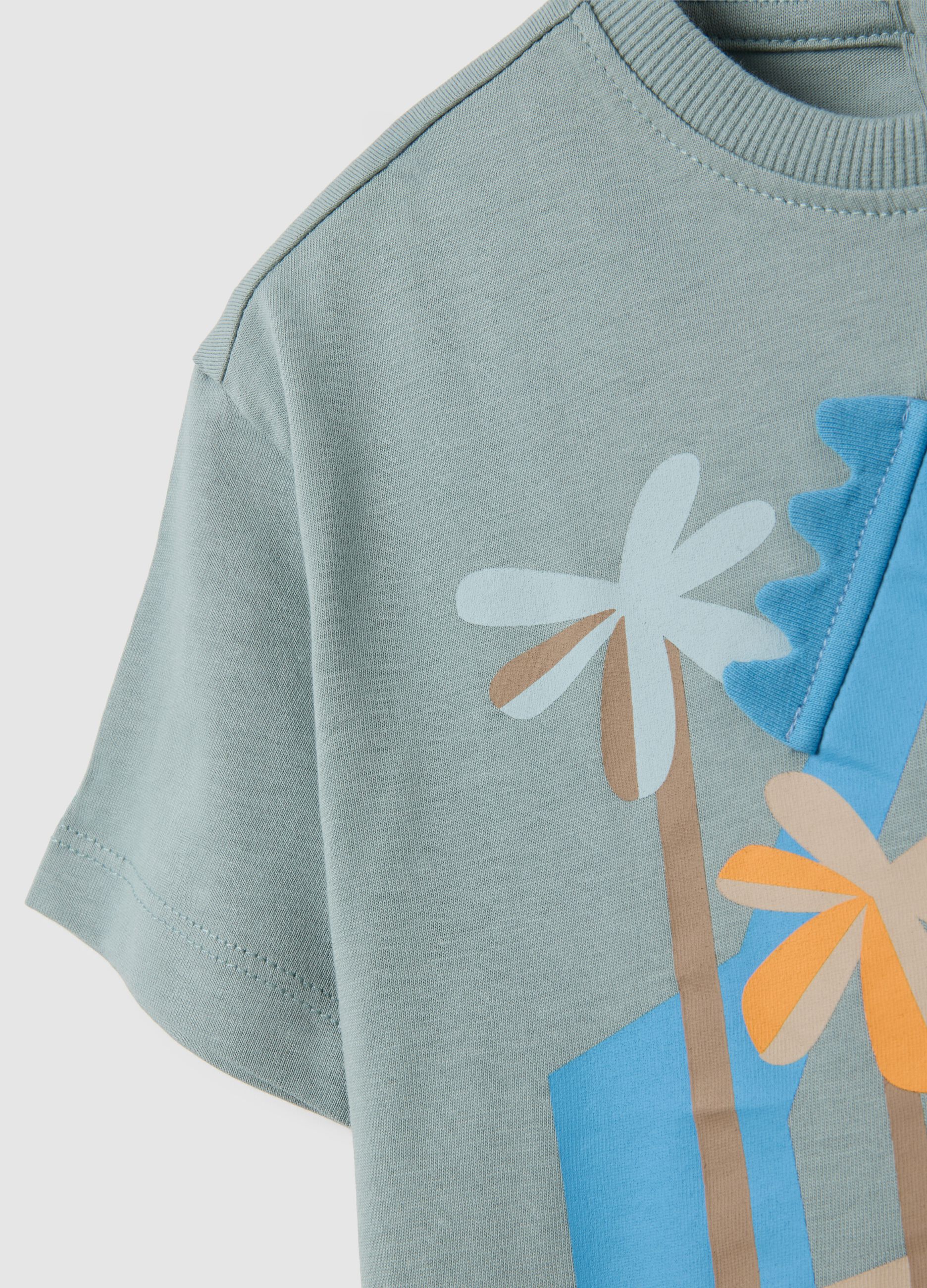 Children's green pure cotton T-shirt, regular fit