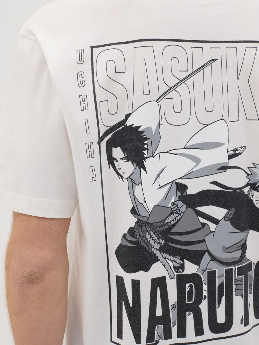 White T-shirt with Naruto and Sasuke print_3