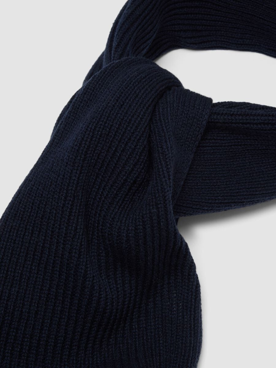 Sciarpa blu in puro cashmere a coste_1
