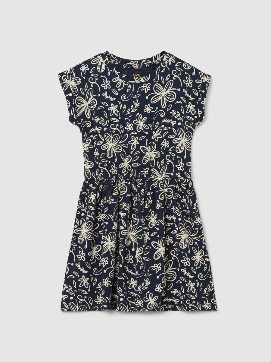 Blue sleeveless dress with floral motifs_0