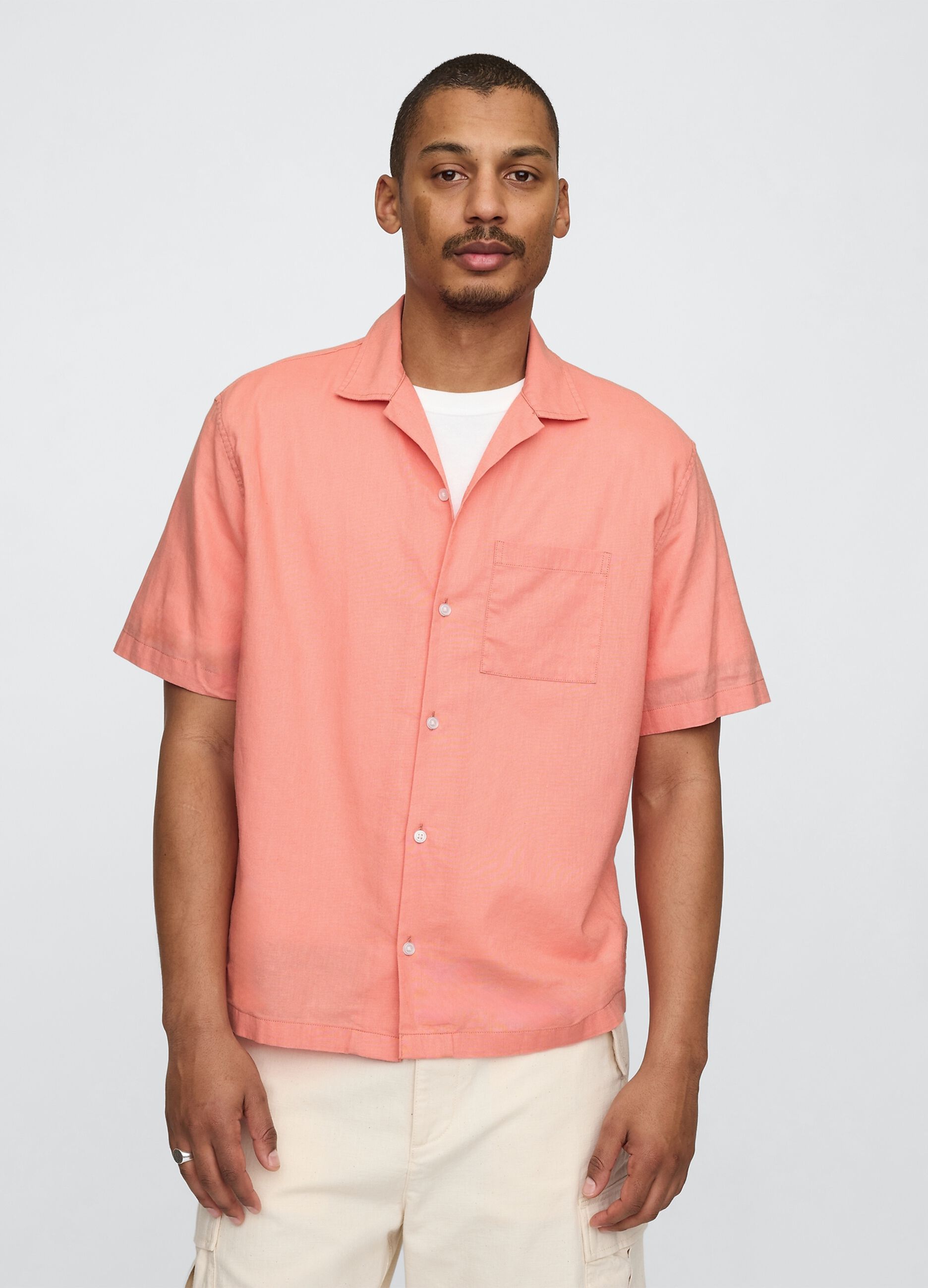 Short Orange Linen and Cotton Shirt