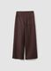 Brown linen-viscose blend wide-leg trousers with side zip fastening_0