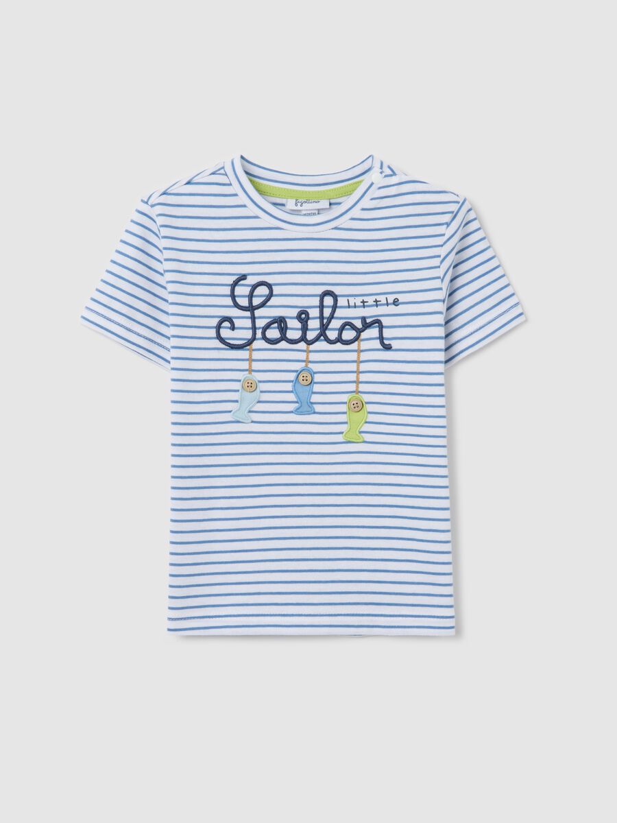 White and blue T-shirt in striped cotton_0