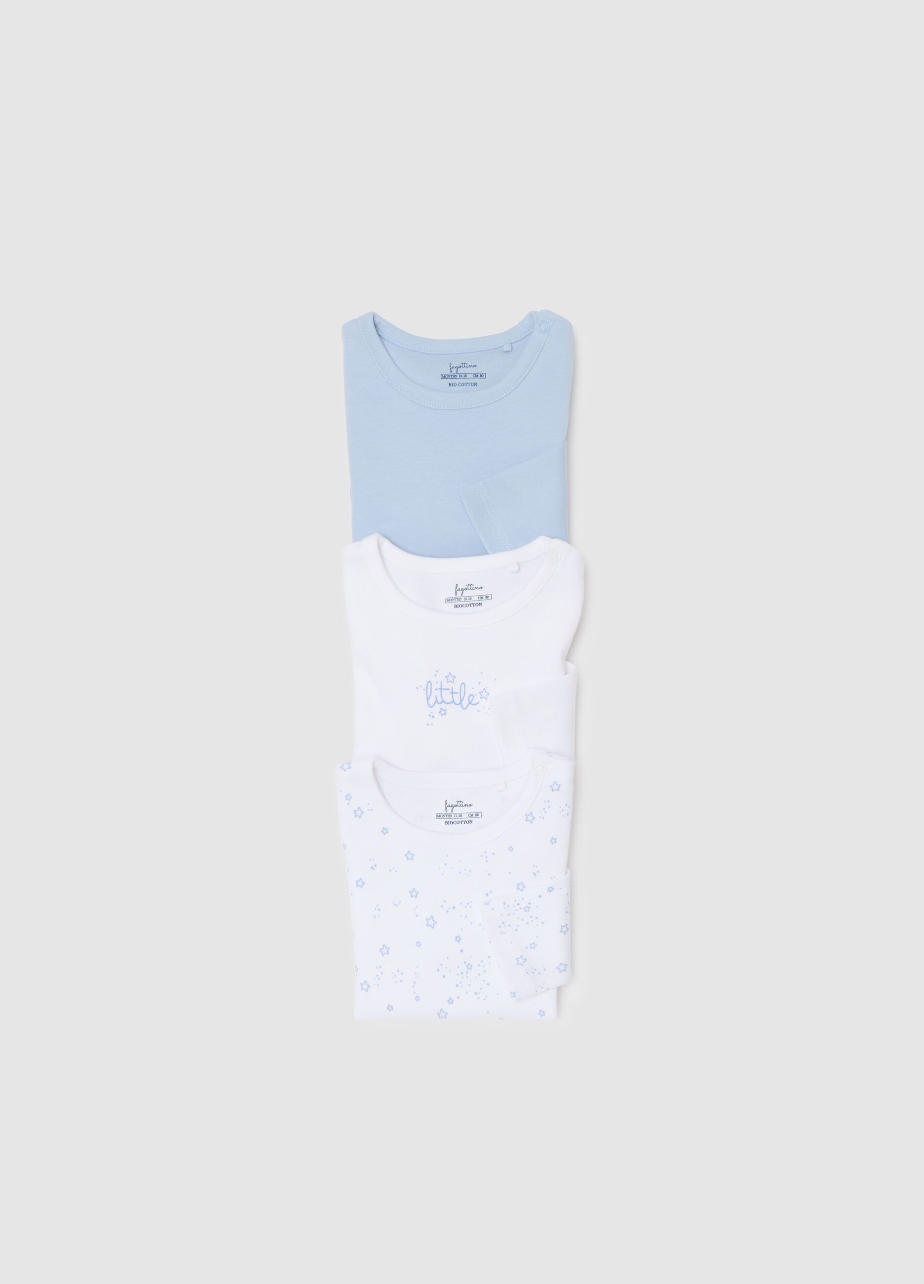 Long-sleeve bodysuit tripack with print in pure cotton