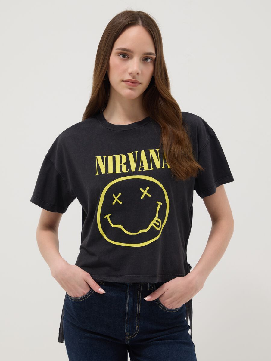 Black pure cotton Nirvana print T-shirt, regular fit_0