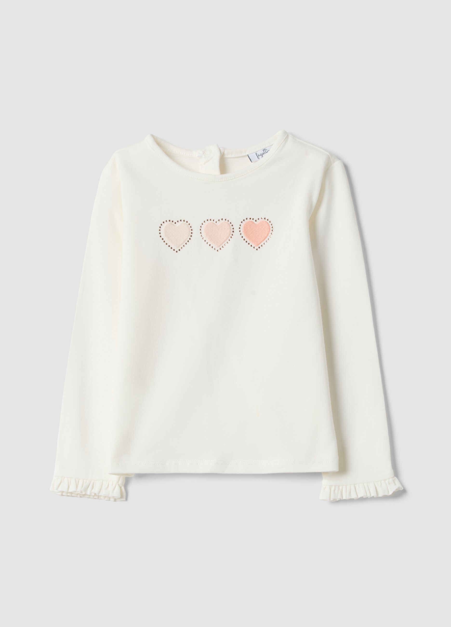 T-shirt in cotone elasticizzato bianco da bimba regular fit con cuori