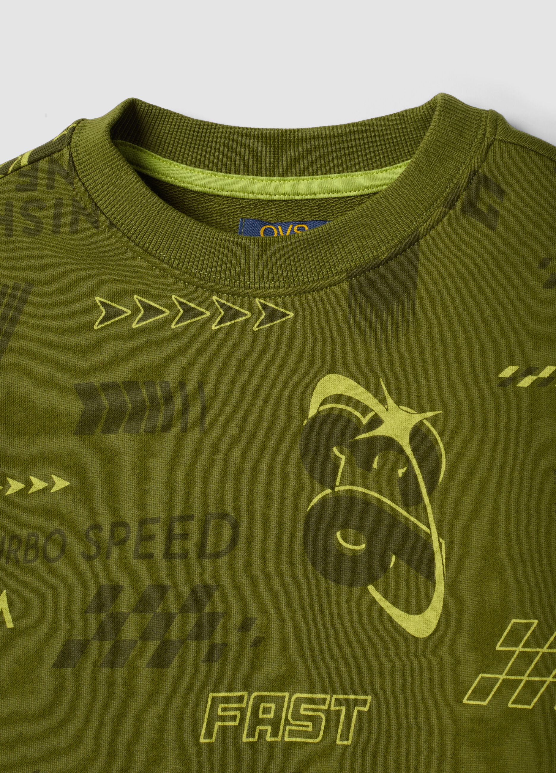 Felpa verde in misto cotone e viscosa con stampe racing over fit