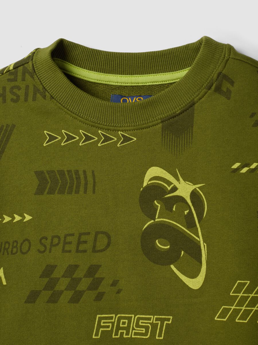 Green cotton and viscose blend racing-print sweatshirt, oversized fit_2