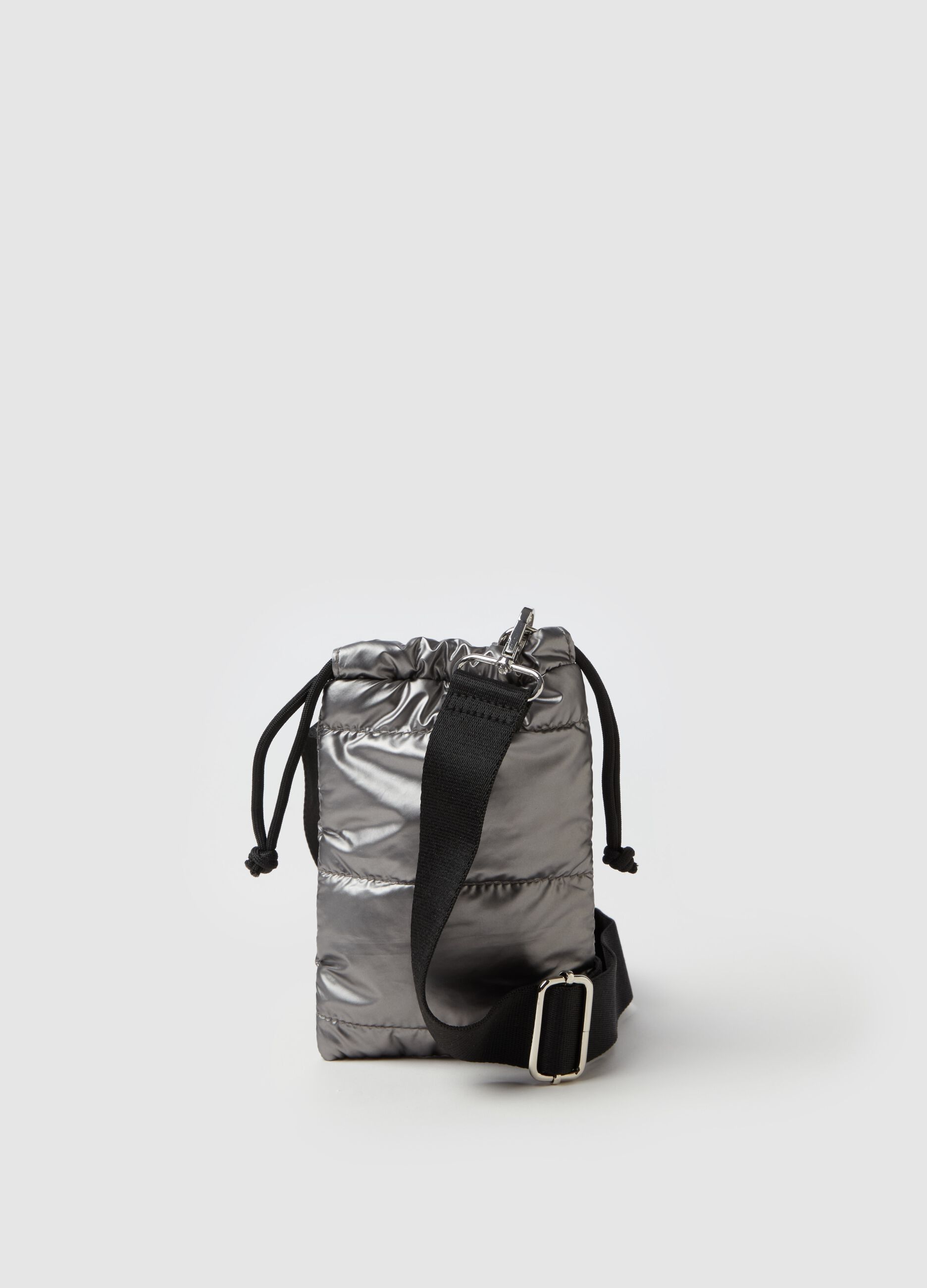 Metallic-effect quilted mobile phone holder