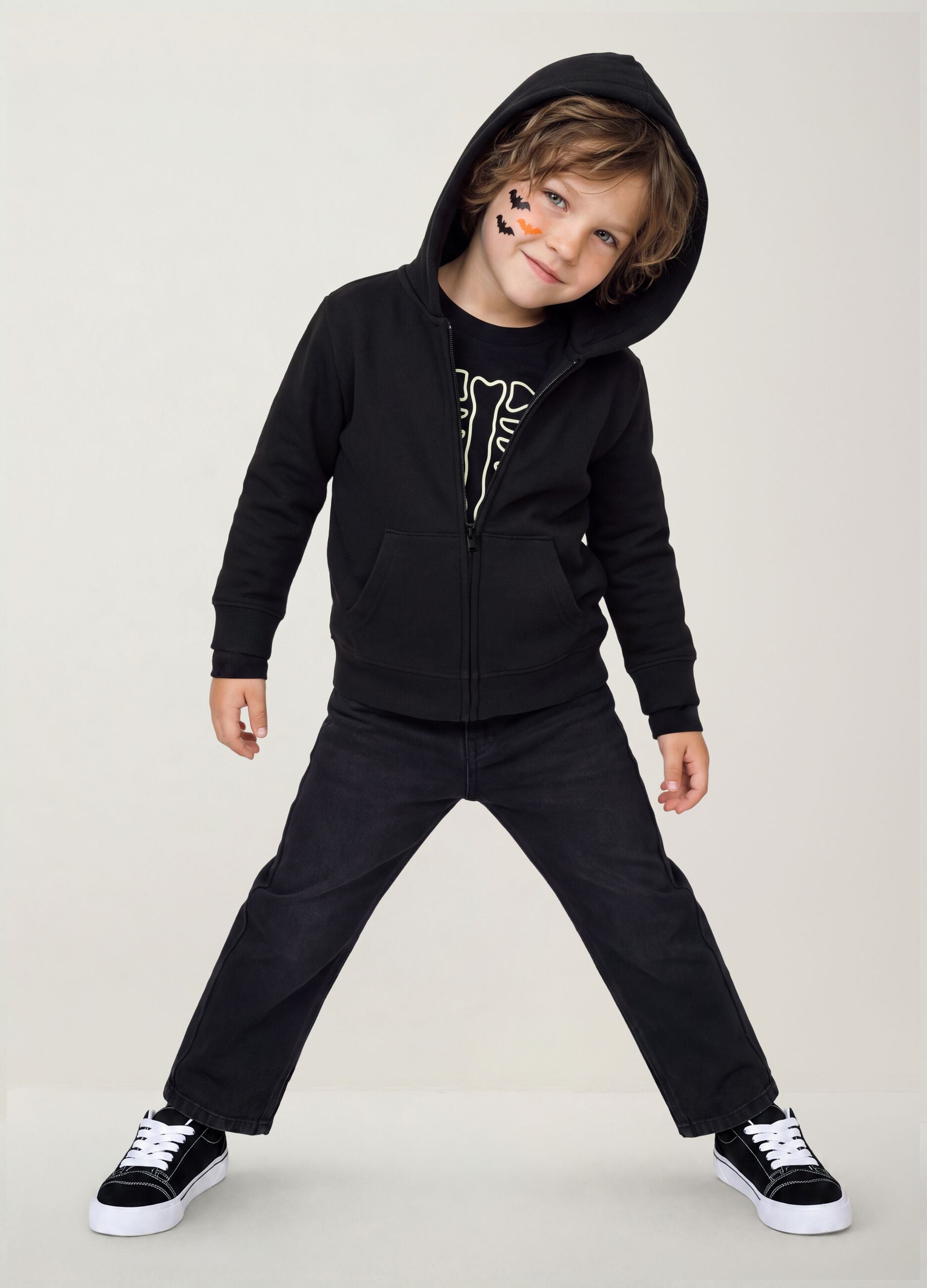 Black wide-leg cotton and viscose blend jeans for boys