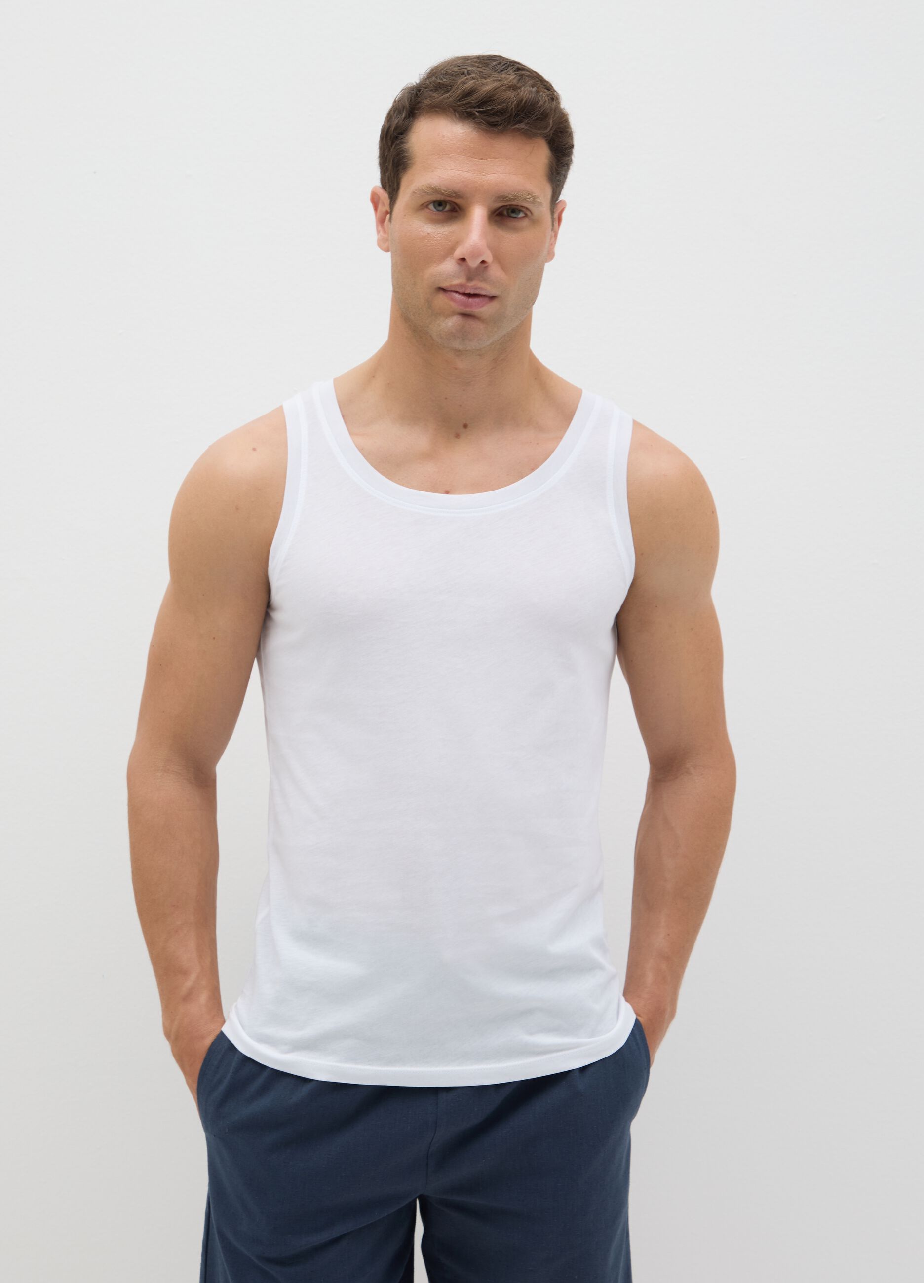 Men's White Regular Fit Pure Cotton Vest