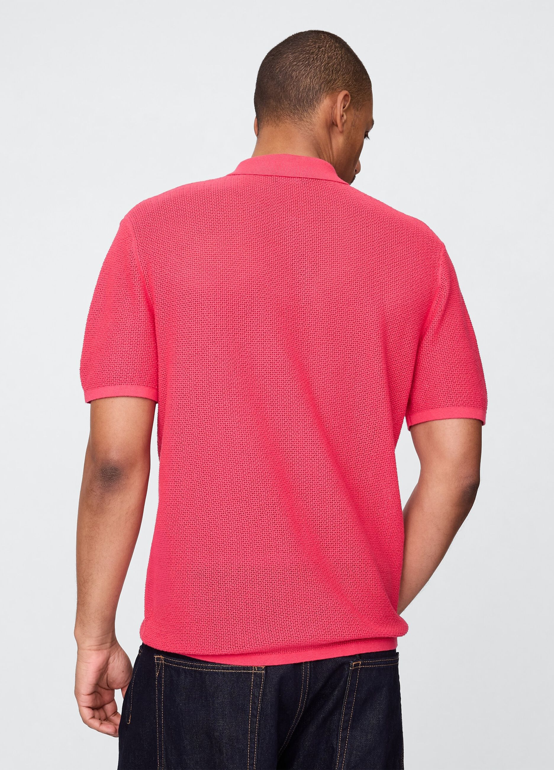 Pink Short Sleeve Polo in Textured Fabric