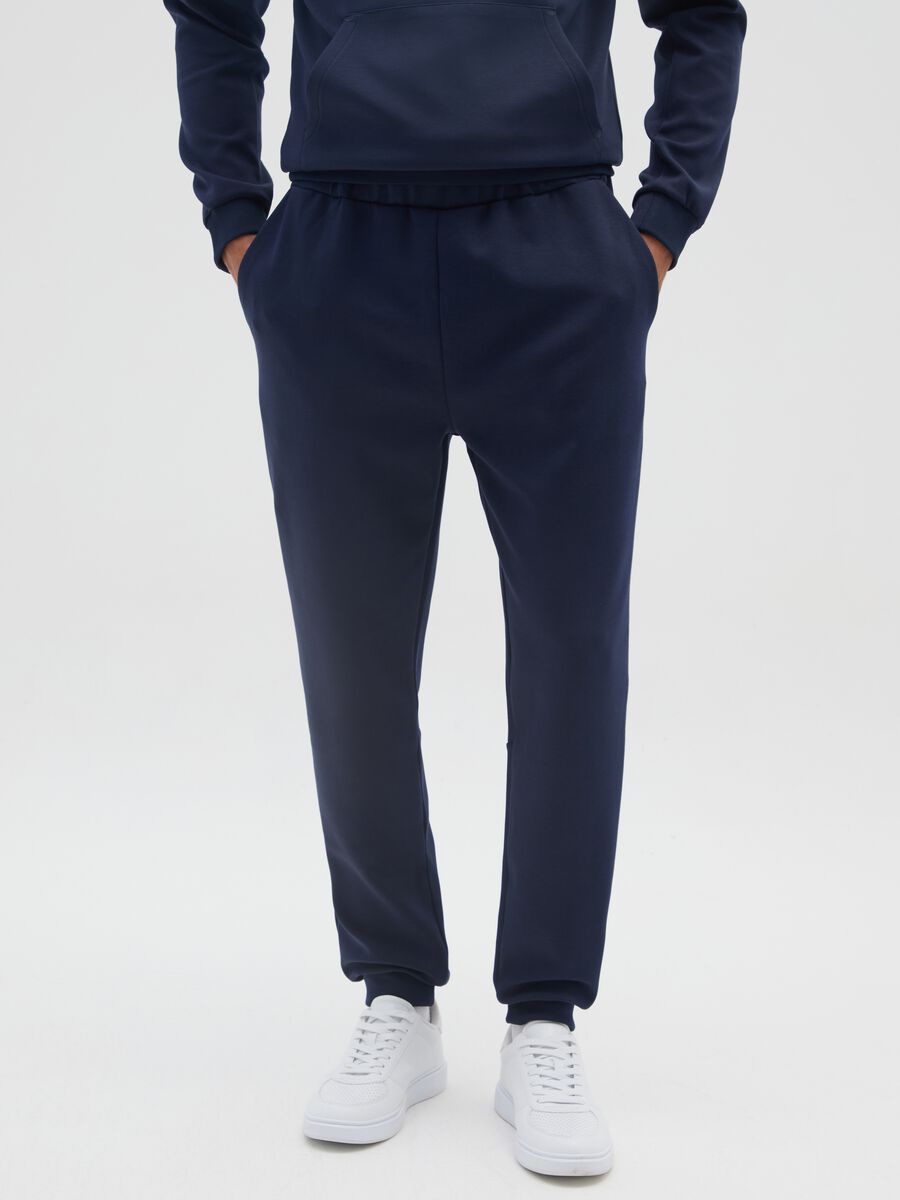 Pantaloni sportivi blu in cotone elasticizzato _1