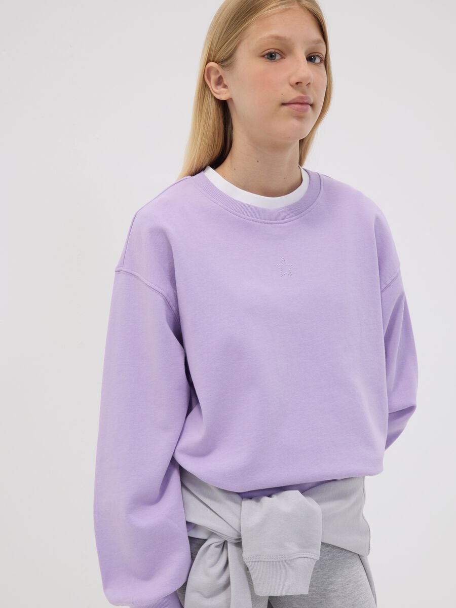 Felpa viola in puro cotone con stella per ragazza relaxed fit_2