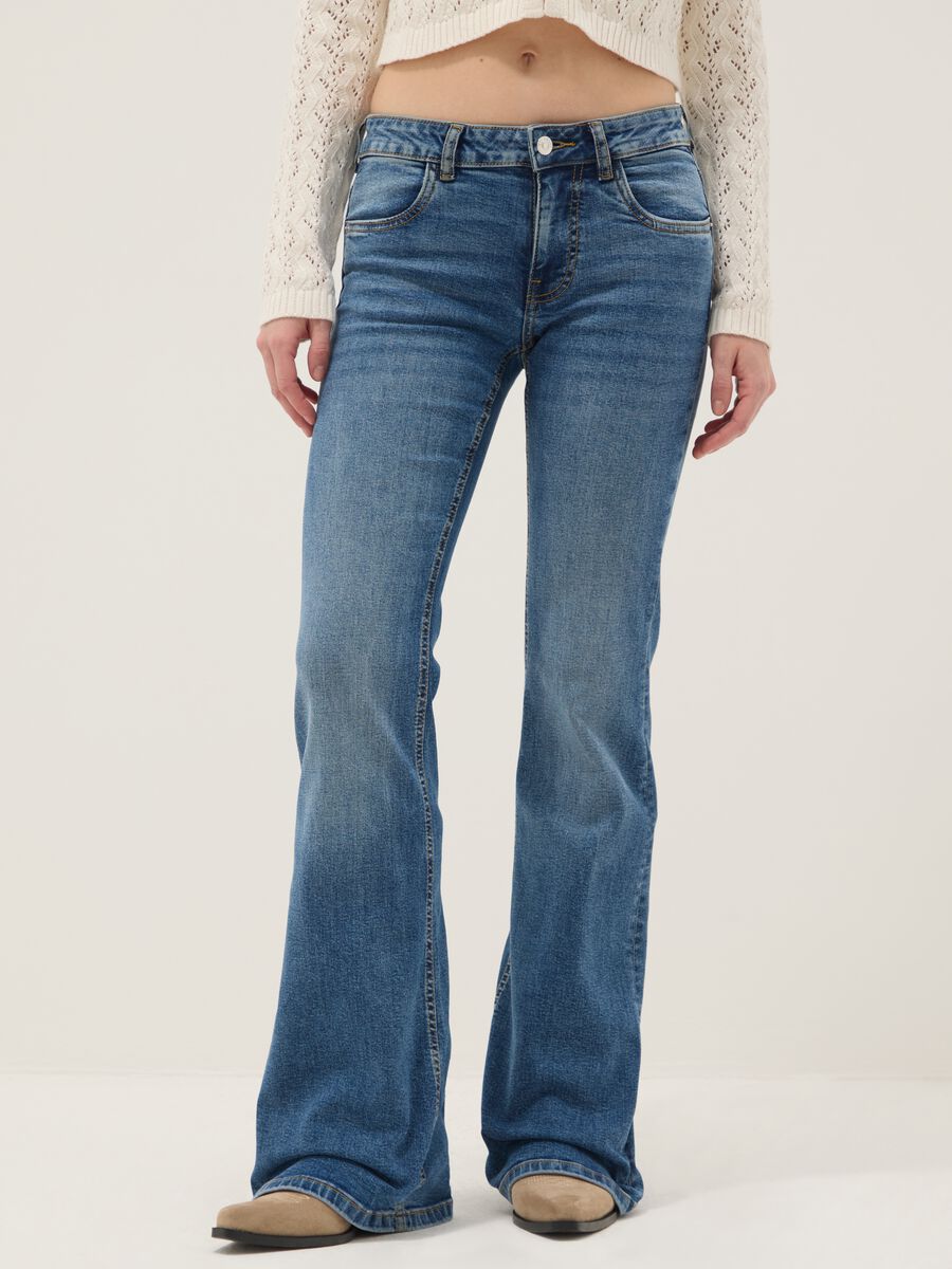 Jeans flare in cotone denim elasticizzato blu_1