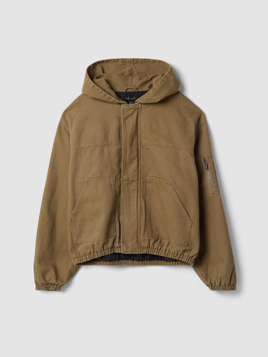 Giacca beige con cappuccio in puro cotone over fit_4