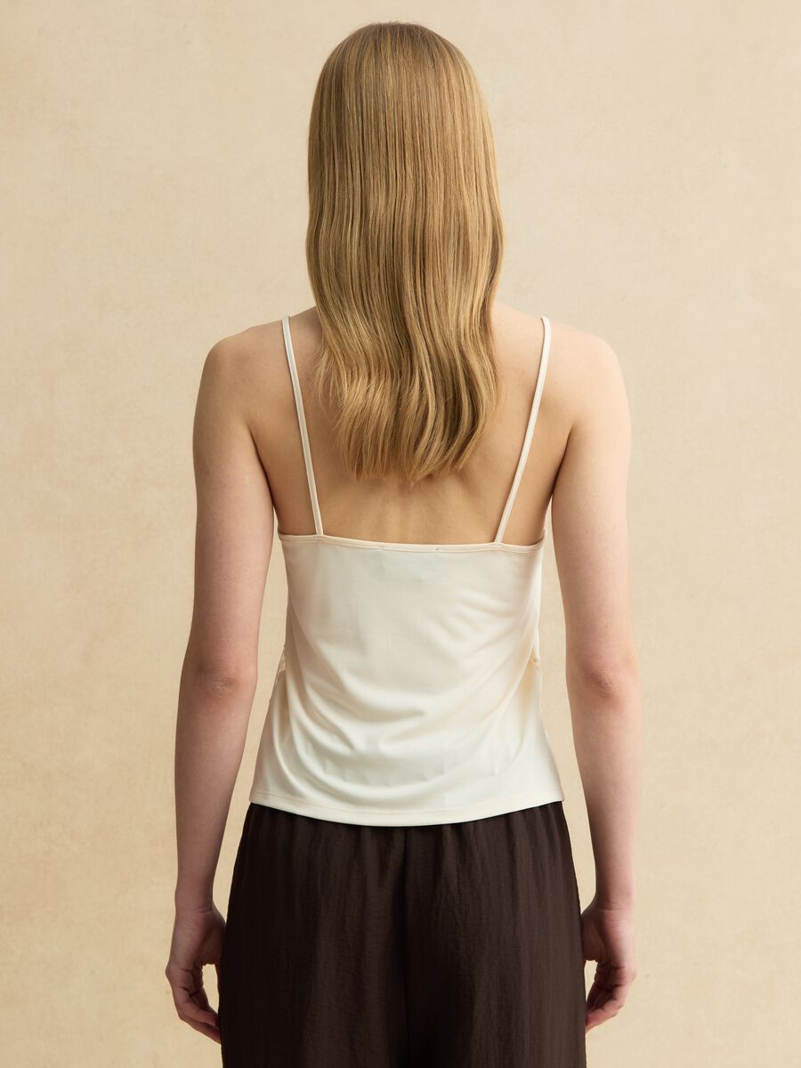 Tank top in misto viscosa beige regular fit con dettagli trasparenti_4