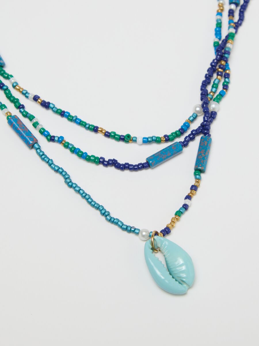 Multi-strand necklace with beads and shell_1
