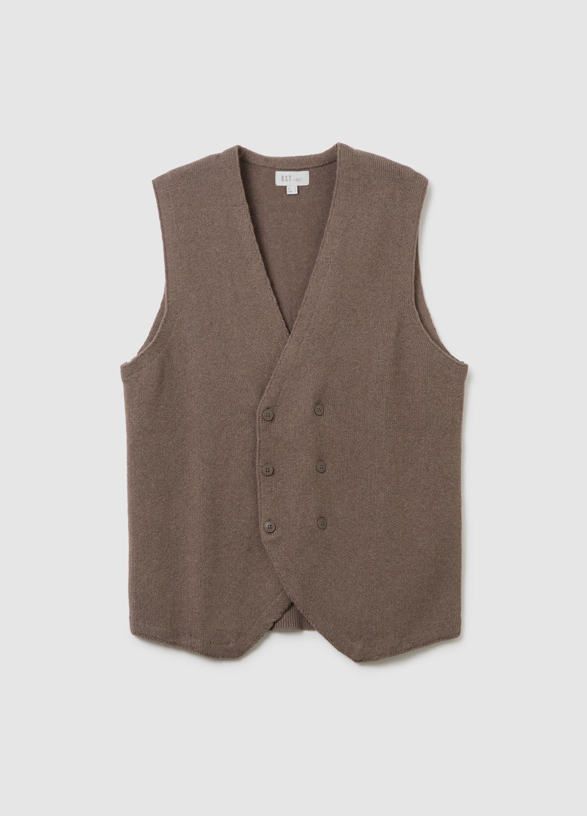 Brown cotton blend regular fit vest