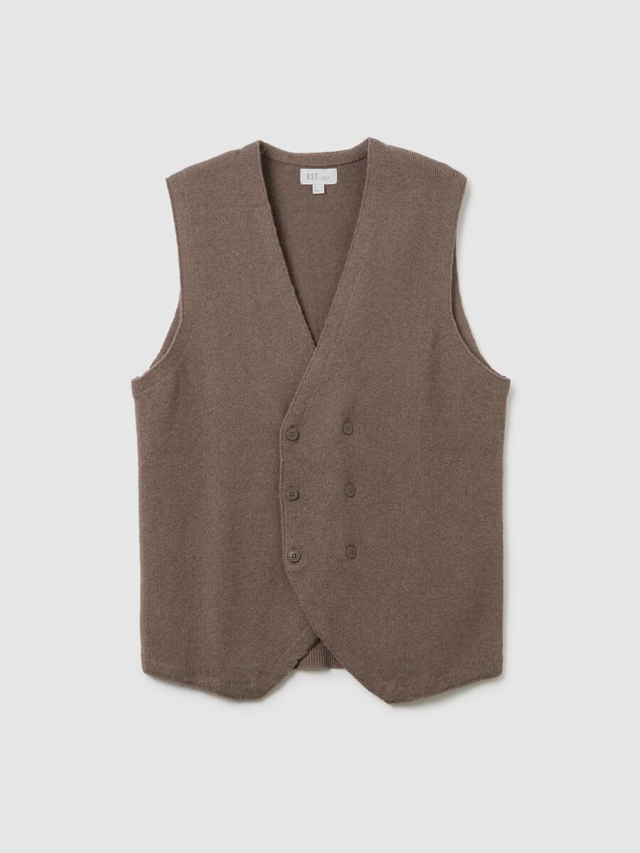 Brown cotton blend regular fit vest_0