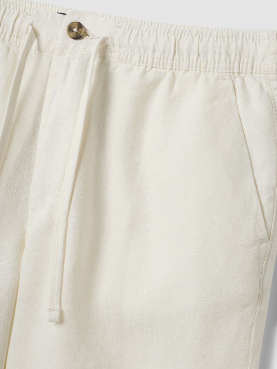 White pure linen Bermuda shorts with elasticated waistband_5